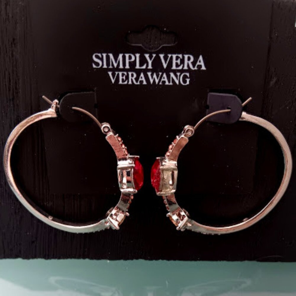 VERA WANG Glamorous Silver Hot Pink/Light Pink/Peach Crystal Hoop Earrings - Picture 2 of 6